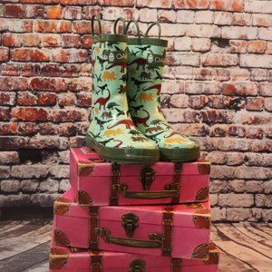 OAKI Kids Waterproof Rubber Rain Boots with Dinosaur Design
